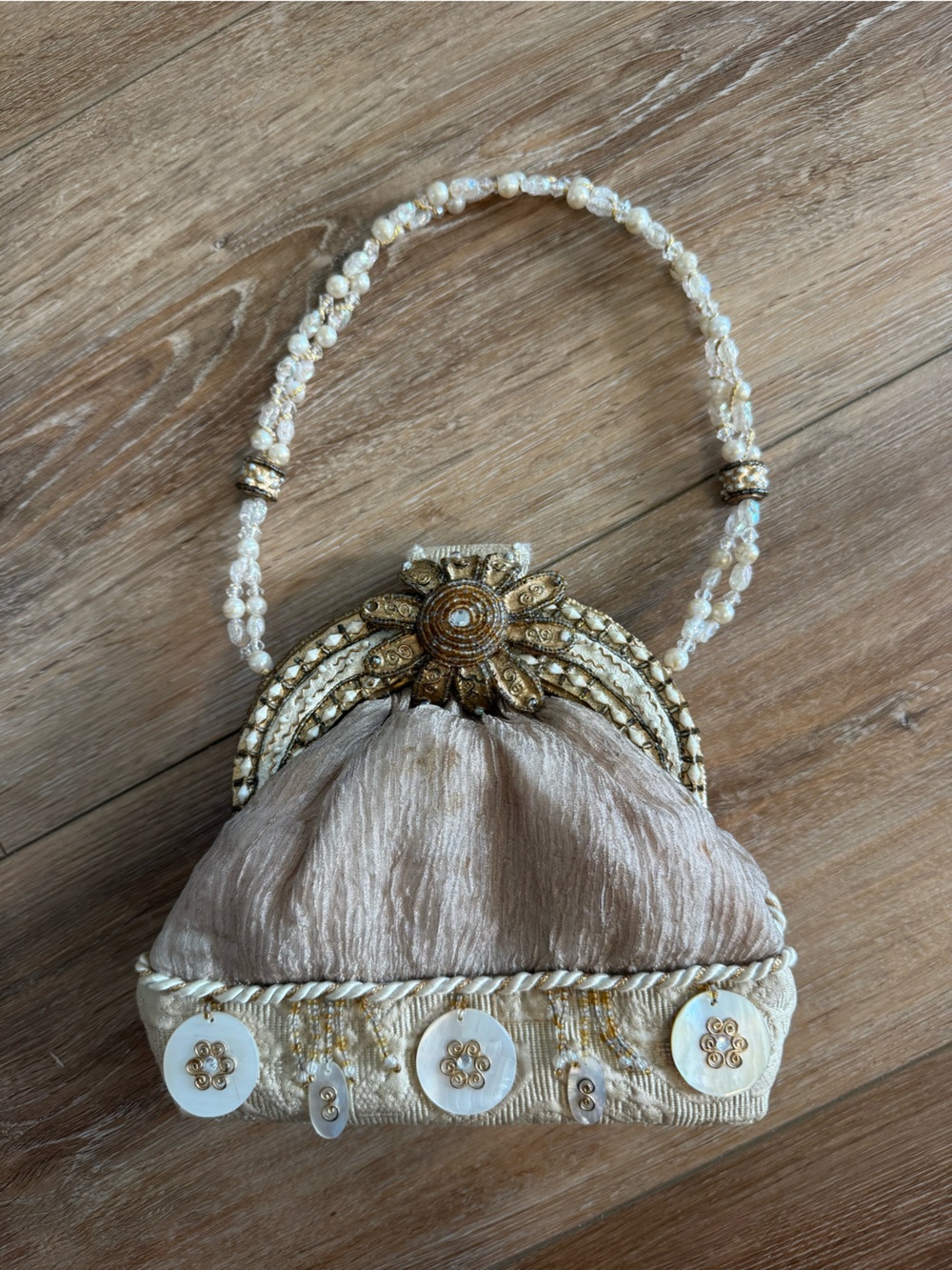 Rare Vintage Mary Frances Elegant Gold and Ivory Beaded Necklace Pouch